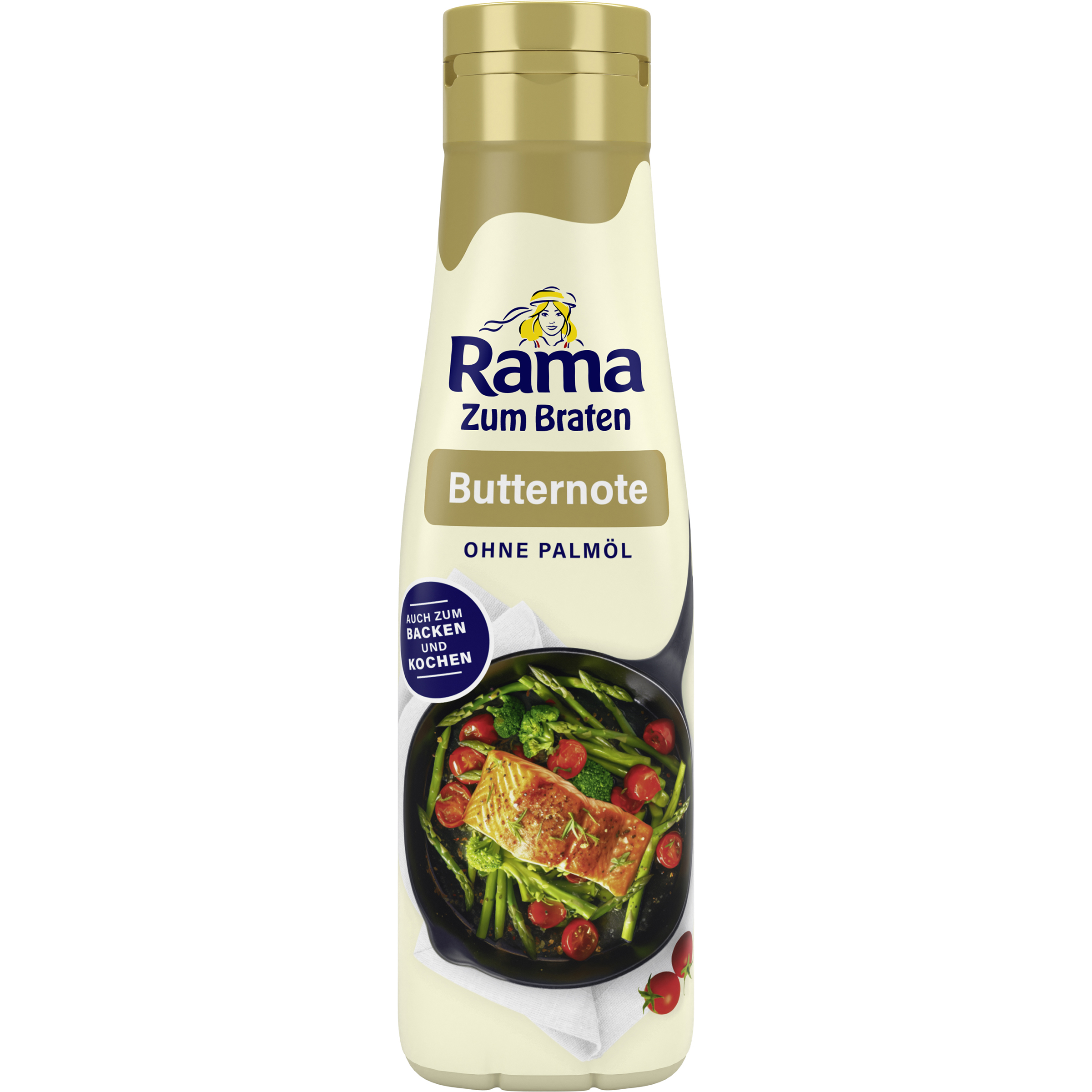 Rama for frying Buttery taste 500ml RAMA CULINESSE uses the power of plants. The addition of natural lecithin, which is obtained from plant oils, ensures that there is clearly less splattering when frying than with vegetable oils. A great and delicious frying result and the kitchen stays clean.									
"- shallow frying without almost no spattering
- palmoil free
- 100% plant-based
- without preservatives
- gives a delicate butternote 
- with valuable omega 3 & 6 fatty acids
- highly heatable (up to max. 204°C)"