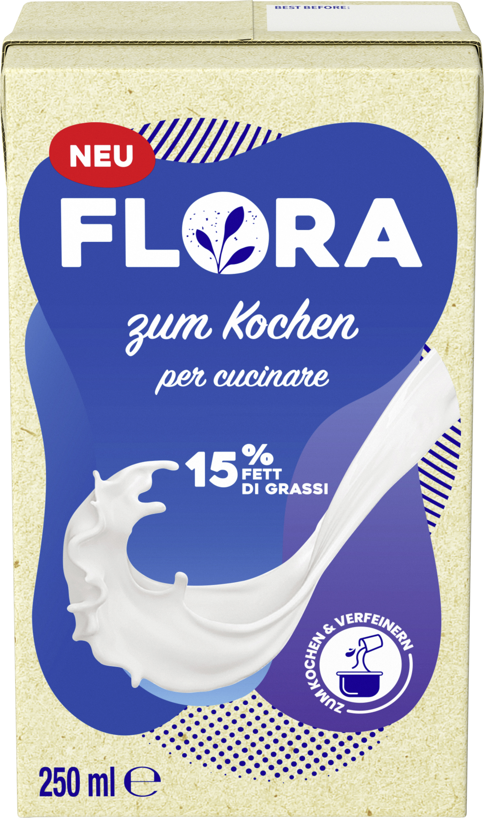 Flora Kochen 15% Fett 250ml Flora for cooking and refining dishes. To use like dairy cream but is 100% plant-based
