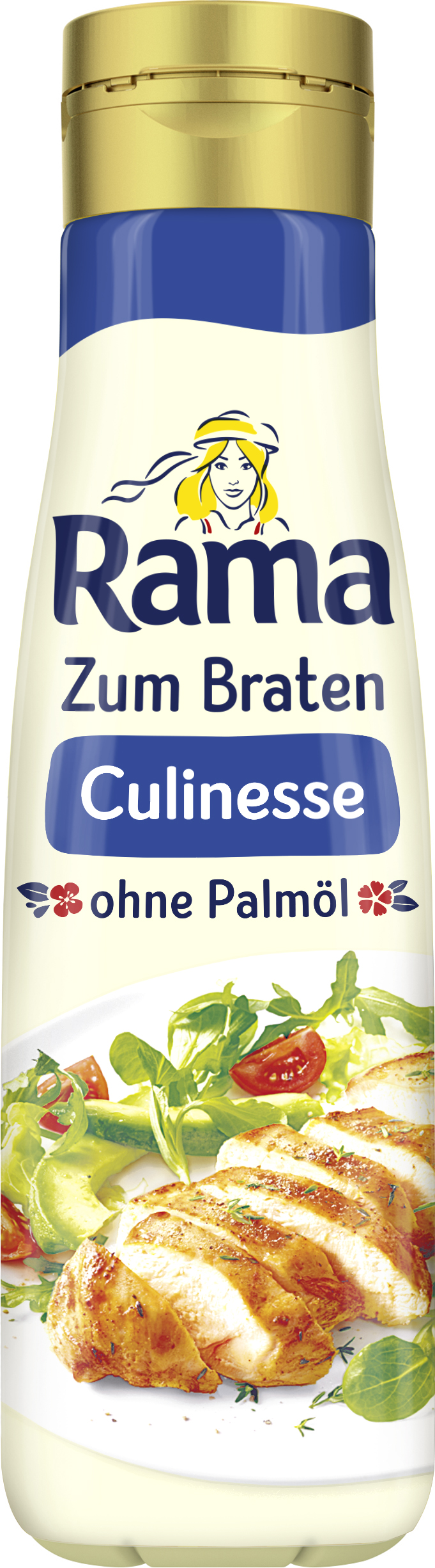 Rama Culinesse 500ml FL Rama plant liquid margarine with high-quality rapeseed oil. For frying. The ideal temperature has been reached when the bubbles disappear. For cooking, refining & melting. Not suitable for deep frying. For baking, 100g (110ml) replaces 100g butter/margarine.									
Natural aroma, 100% plant-based, with valuable Omega 3 & 6 fatty acids, highly heatable and splashes less.