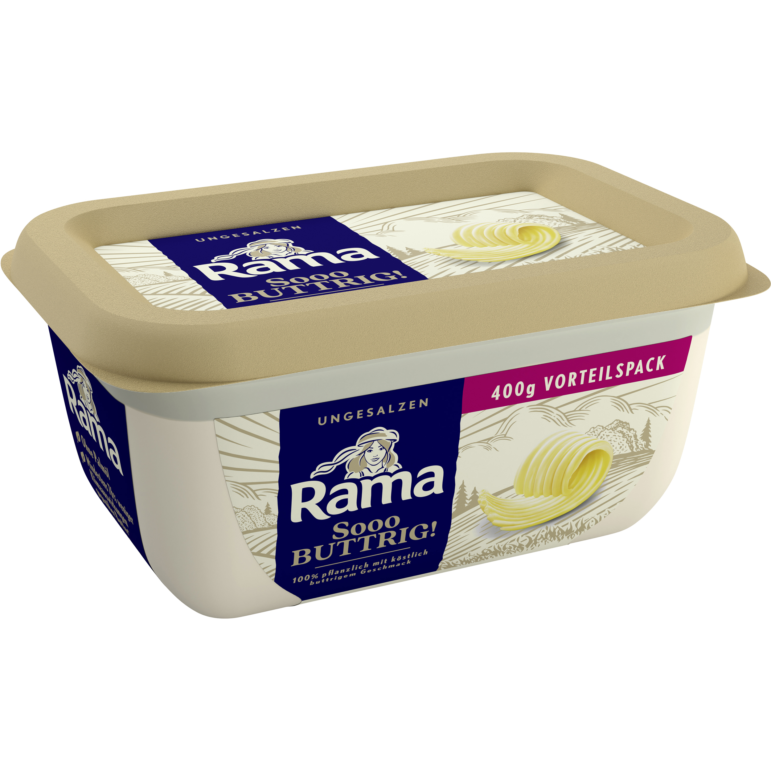 Rama Sooo BUTTRIG! 400g 100% natural ingredients. With a buttery taste.
100% plant-based. No palm oil. No preservatives.